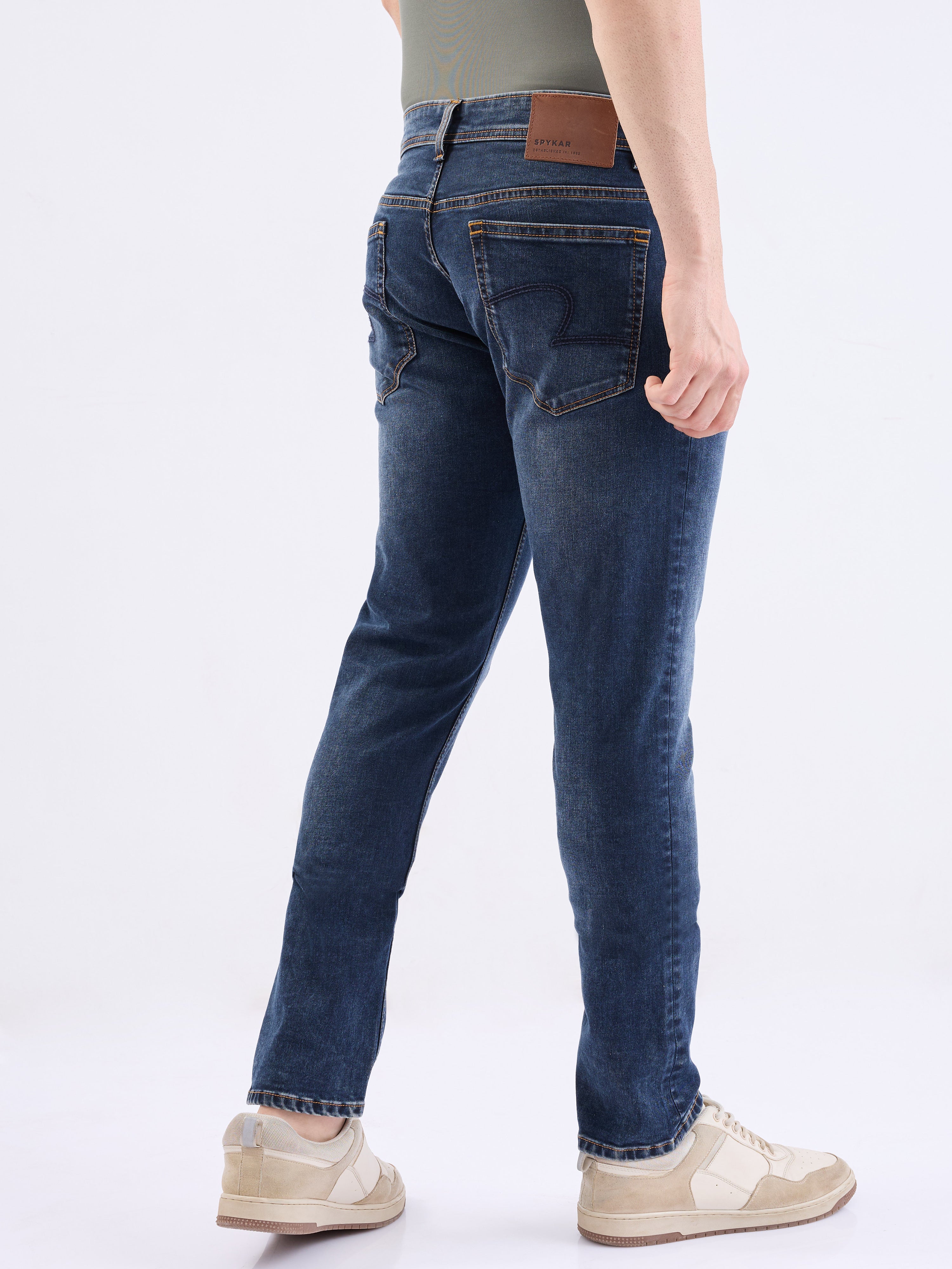 Spykar Dark Blue Low Rise Slim Fit Casual Jeans For Men