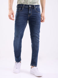 Men Jeans Slim Fit Dark Blue Low Rise