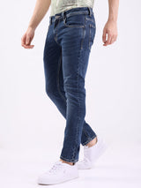 Men Jeans Slim Fit Dark Blue Low Rise