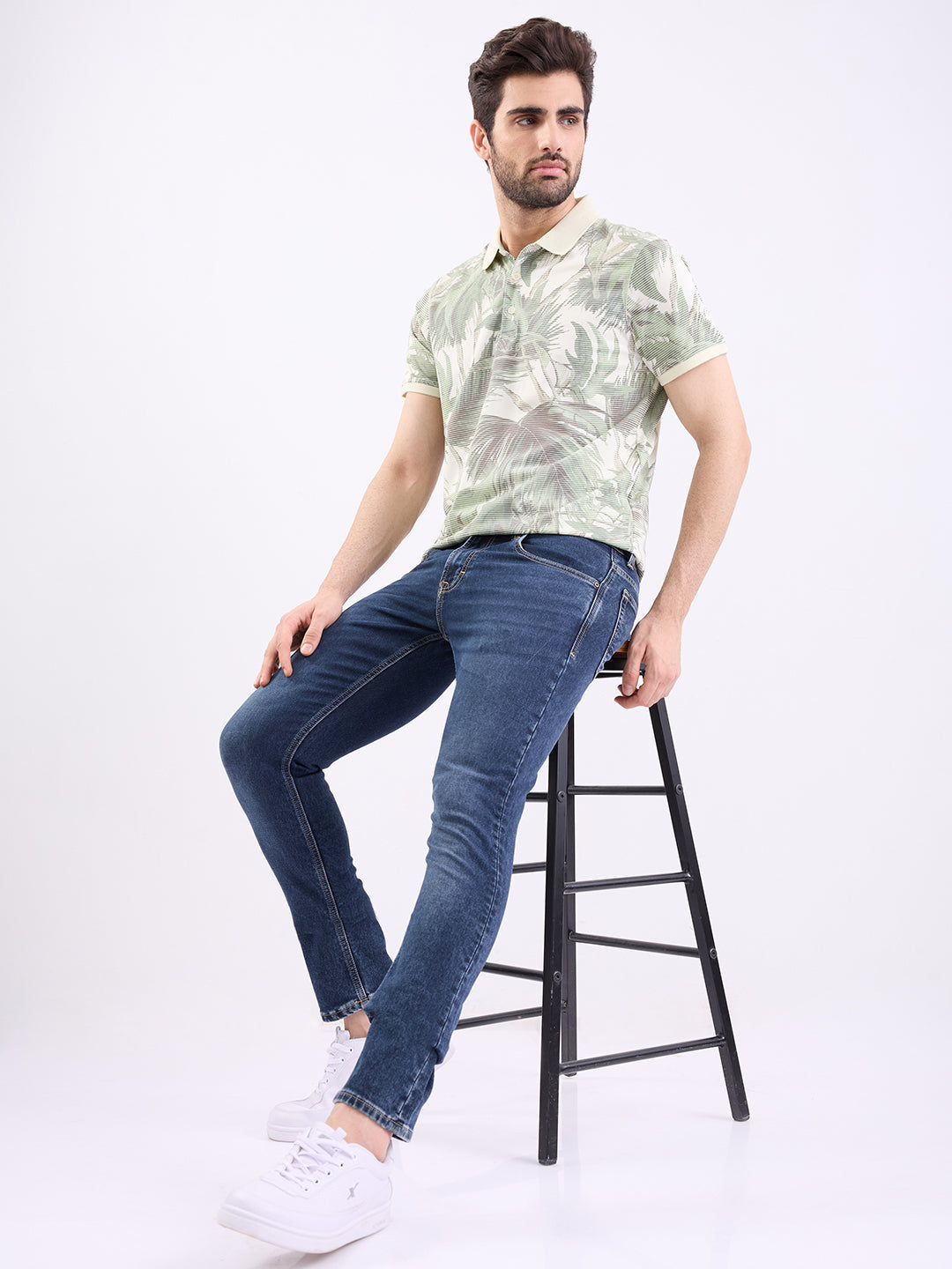 Men Jeans Slim Fit Dark Blue Low Rise