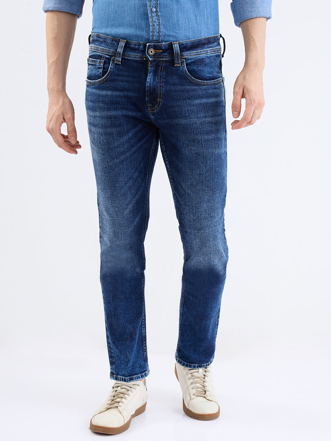 Spykar Dark Blue Low Rise Slim Fit Casual Jeans For Men