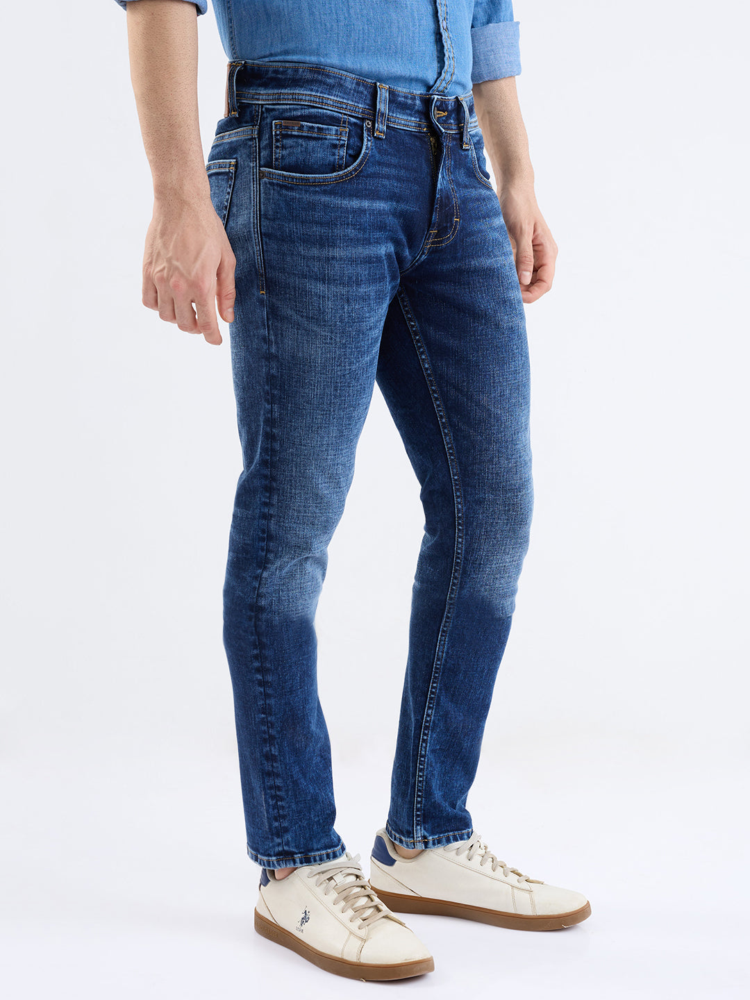 Men Jeans Slim Fit Dark Blue Low Rise