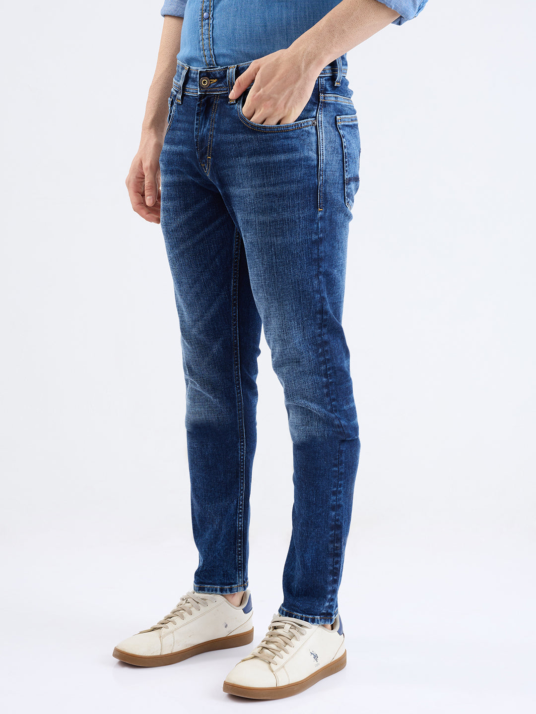 Spykar Dark Blue Low Rise Slim Fit Casual Jeans For Men