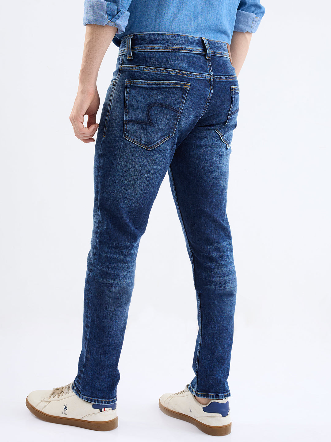 Men Jeans Slim Fit Dark Blue Low Rise