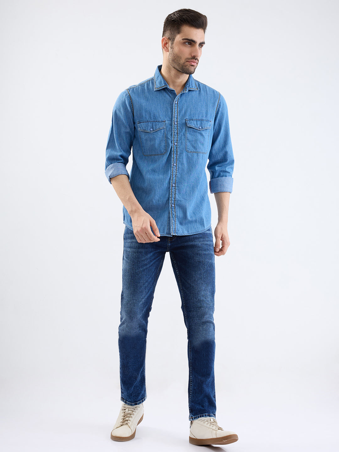 Men Jeans Slim Fit Dark Blue Low Rise