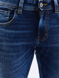 Men Jeans Slim Fit Dark Blue Low Rise