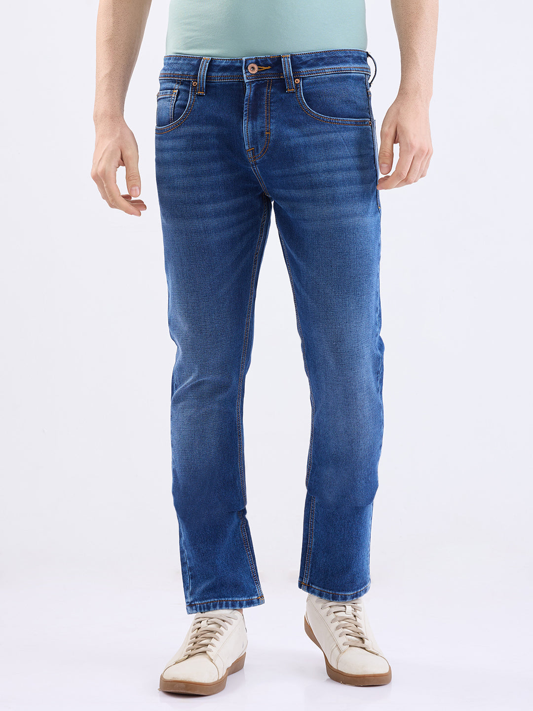 Men Jeans Slim Fit Dark Blue Low Rise