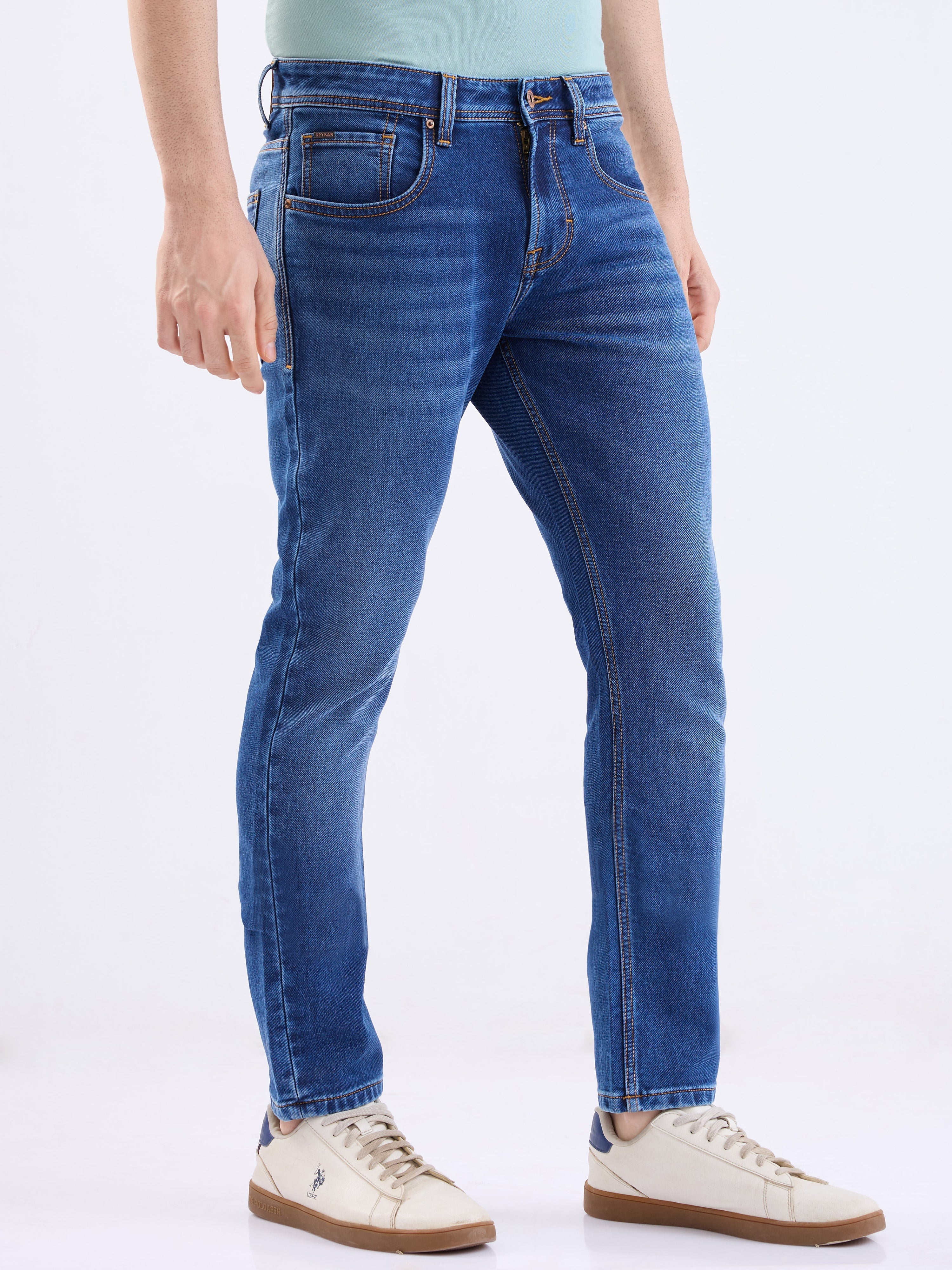 Spykar Dark Blue Low Rise Slim Fit Casual Jeans For Men