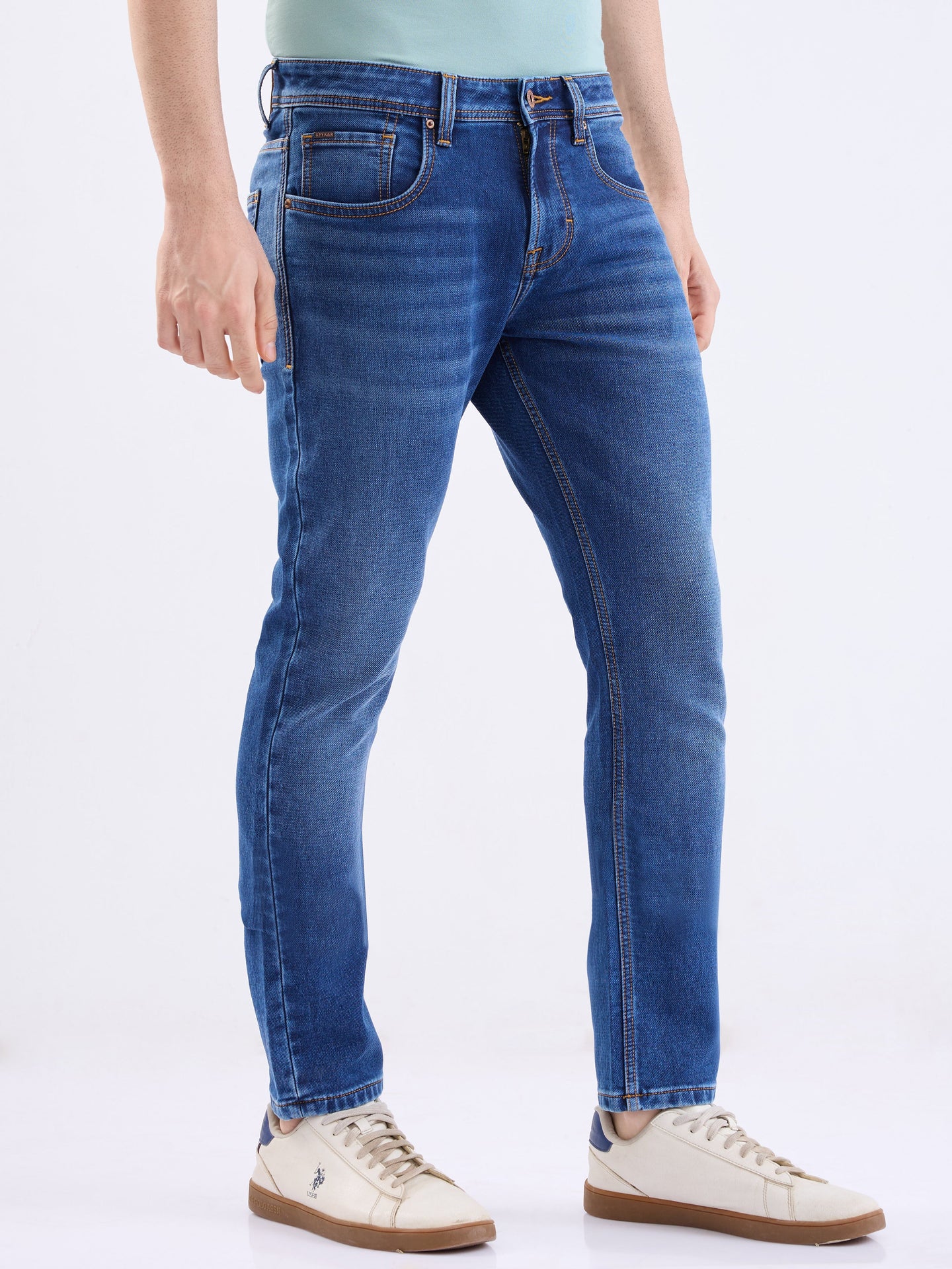 Men Jeans Slim Fit Dark Blue Low Rise