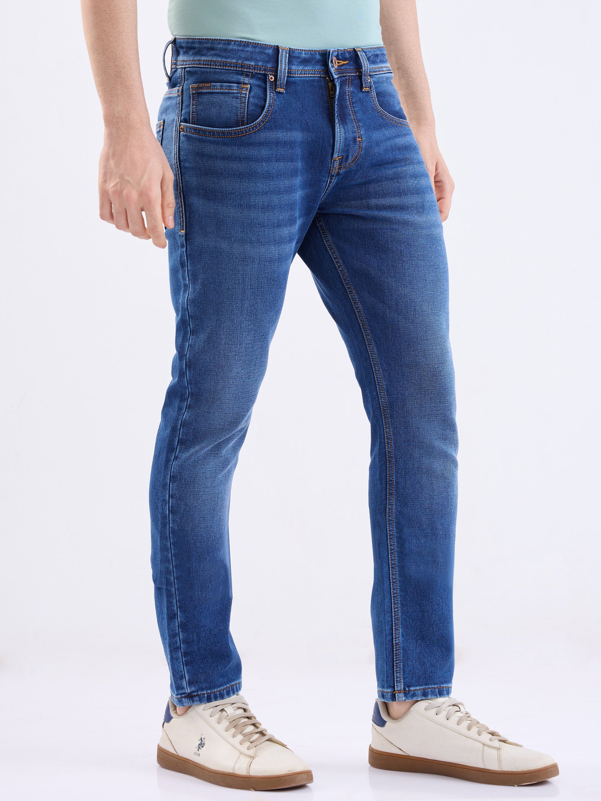 Men Jeans Slim Fit Dark Blue Low Rise