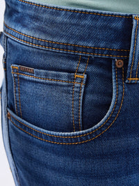 Men Jeans Slim Fit Dark Blue Low Rise