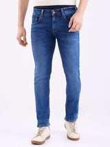 Men Jeans Slim Fit Dark Blue Low Rise