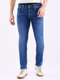Men Jeans Slim Fit Dark Blue Low Rise