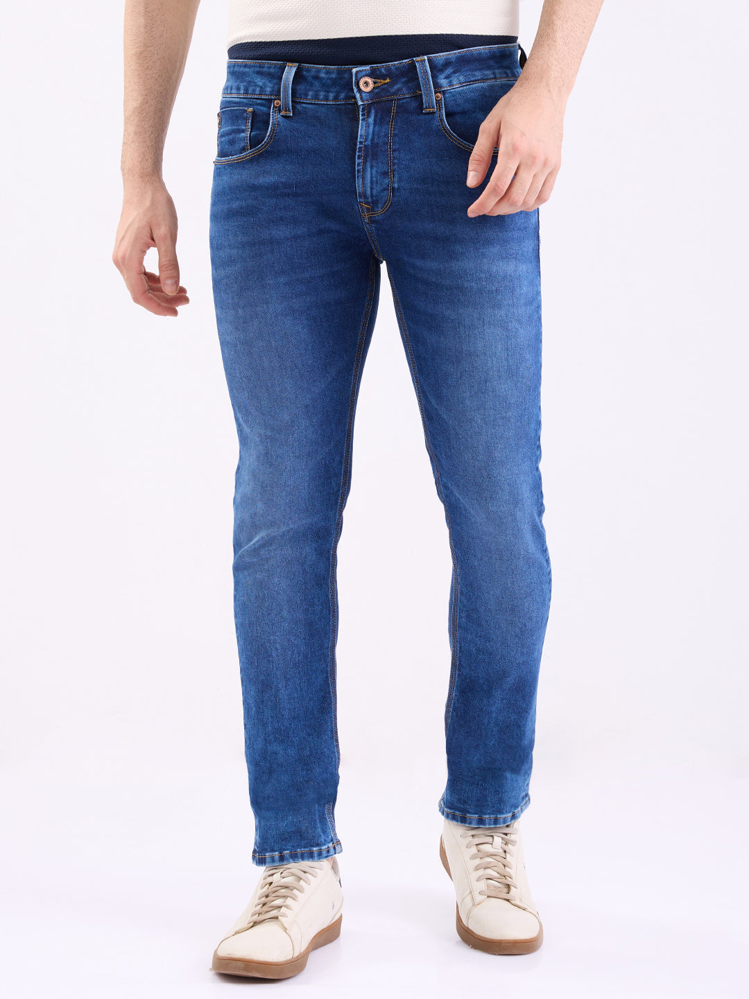 Men Jeans Slim Fit Dark Blue Low Rise
