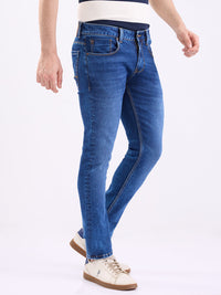Men Jeans Slim Fit Dark Blue Low Rise