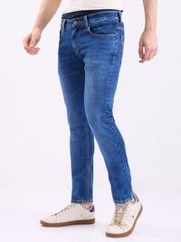 Men Jeans Slim Fit Dark Blue Low Rise