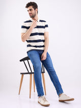 Men Jeans Slim Fit Dark Blue Low Rise