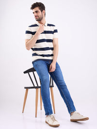 Men Jeans Slim Fit Dark Blue Low Rise