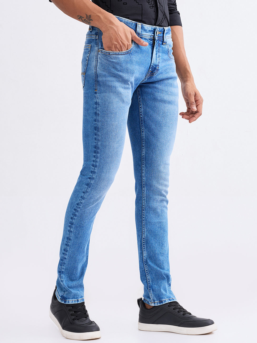 Men Jeans Slim Fit Light Blue Low Rise