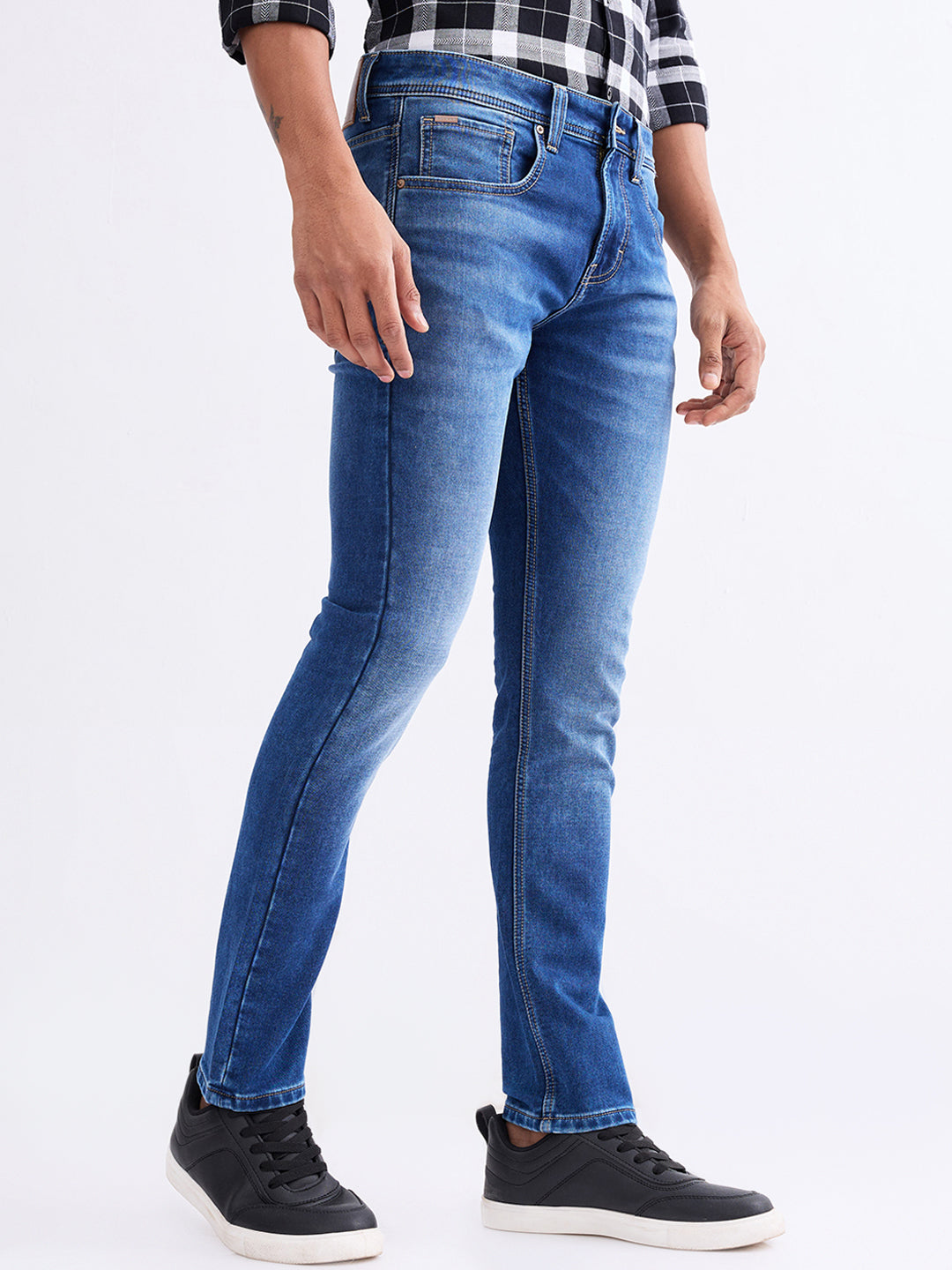 Men Jeans Slim Fit Dark Blue Low Rise