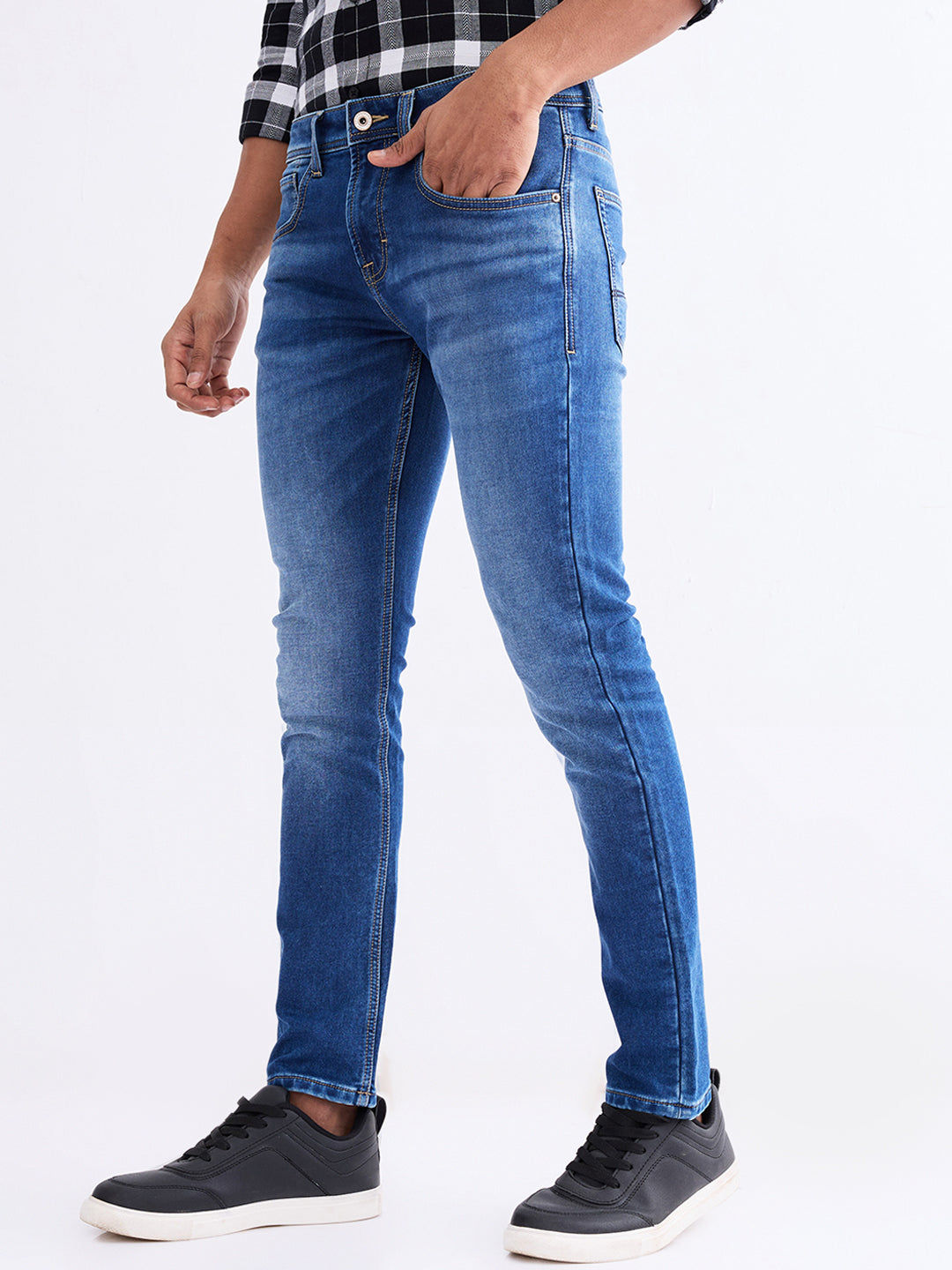 Men Jeans Slim Fit Dark Blue Low Rise