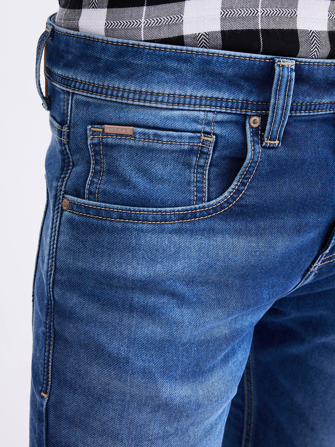 Men Jeans Slim Fit Dark Blue Low Rise