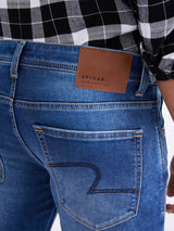 Men Jeans Slim Fit Dark Blue Low Rise