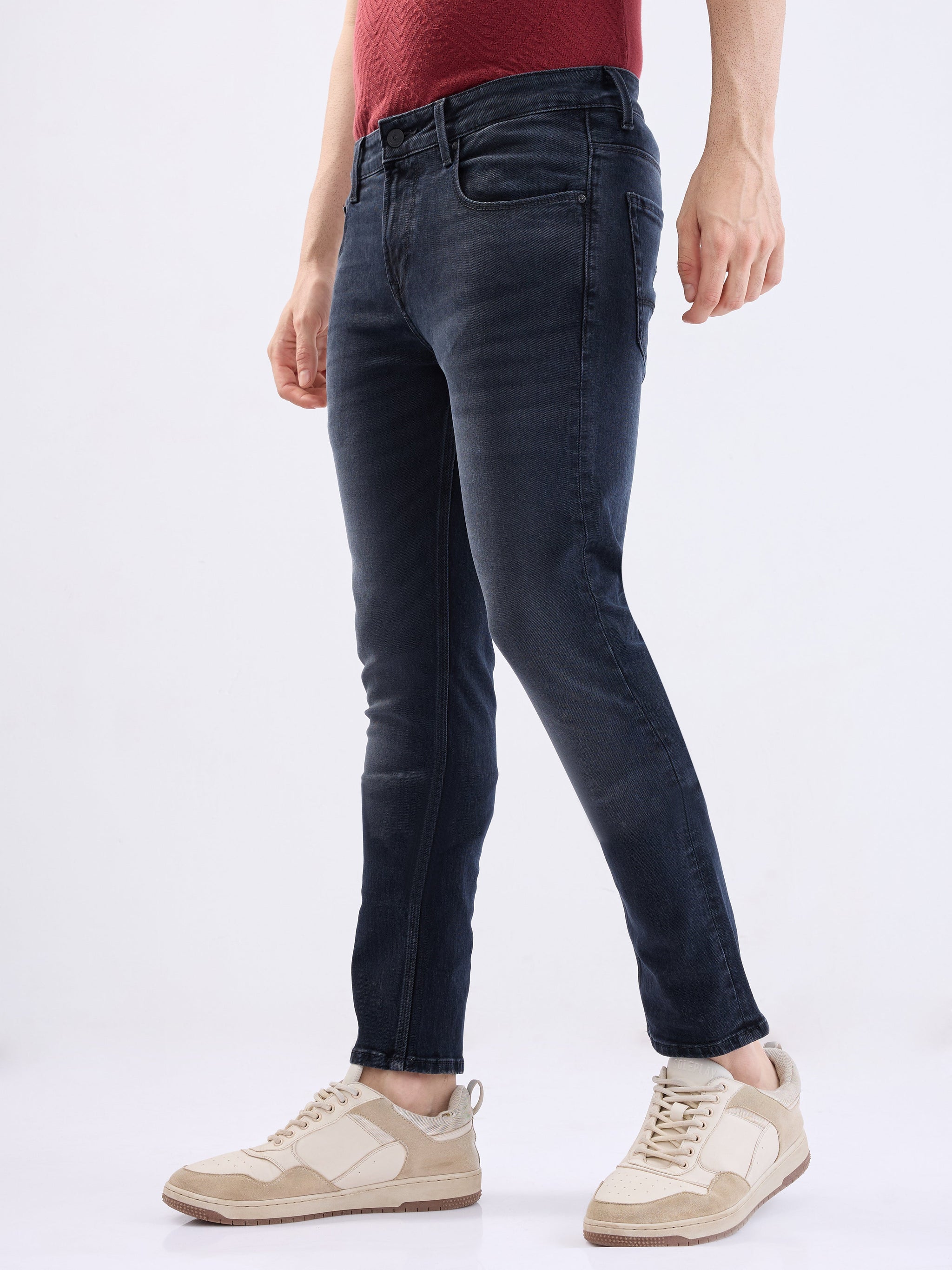 Men Jeans Slim Fit Black Low Rise