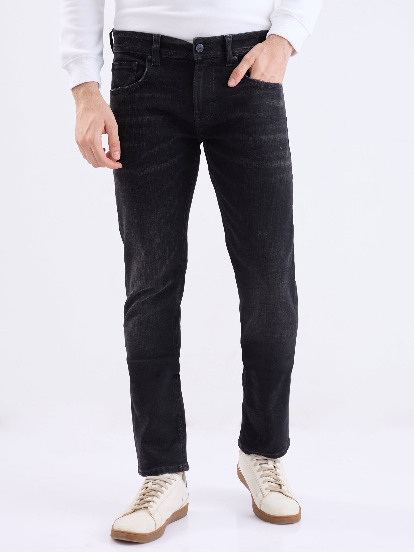 Men Jeans Slim Fit Black Low Rise