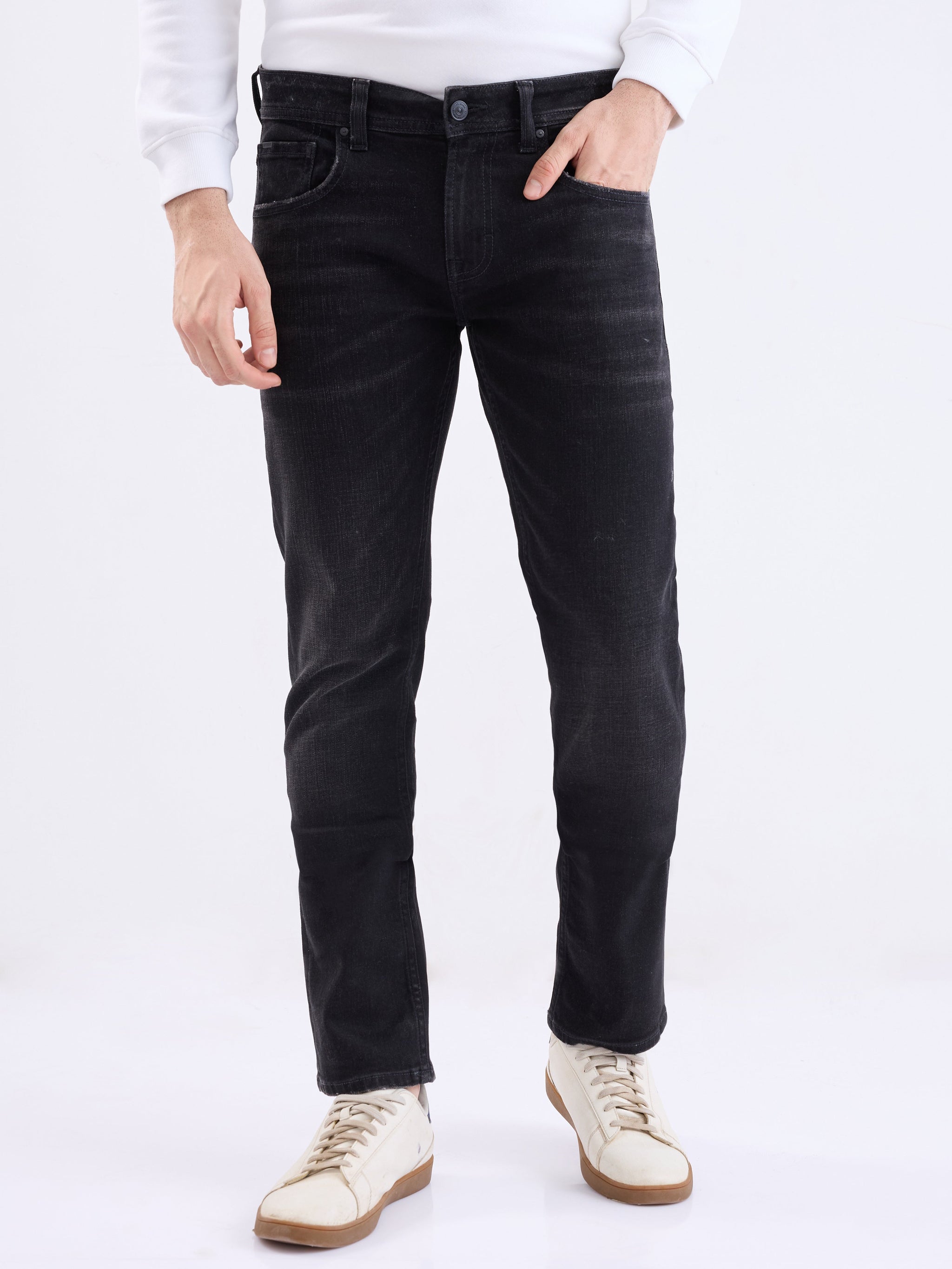 Men Jeans Slim Fit Black Low Rise