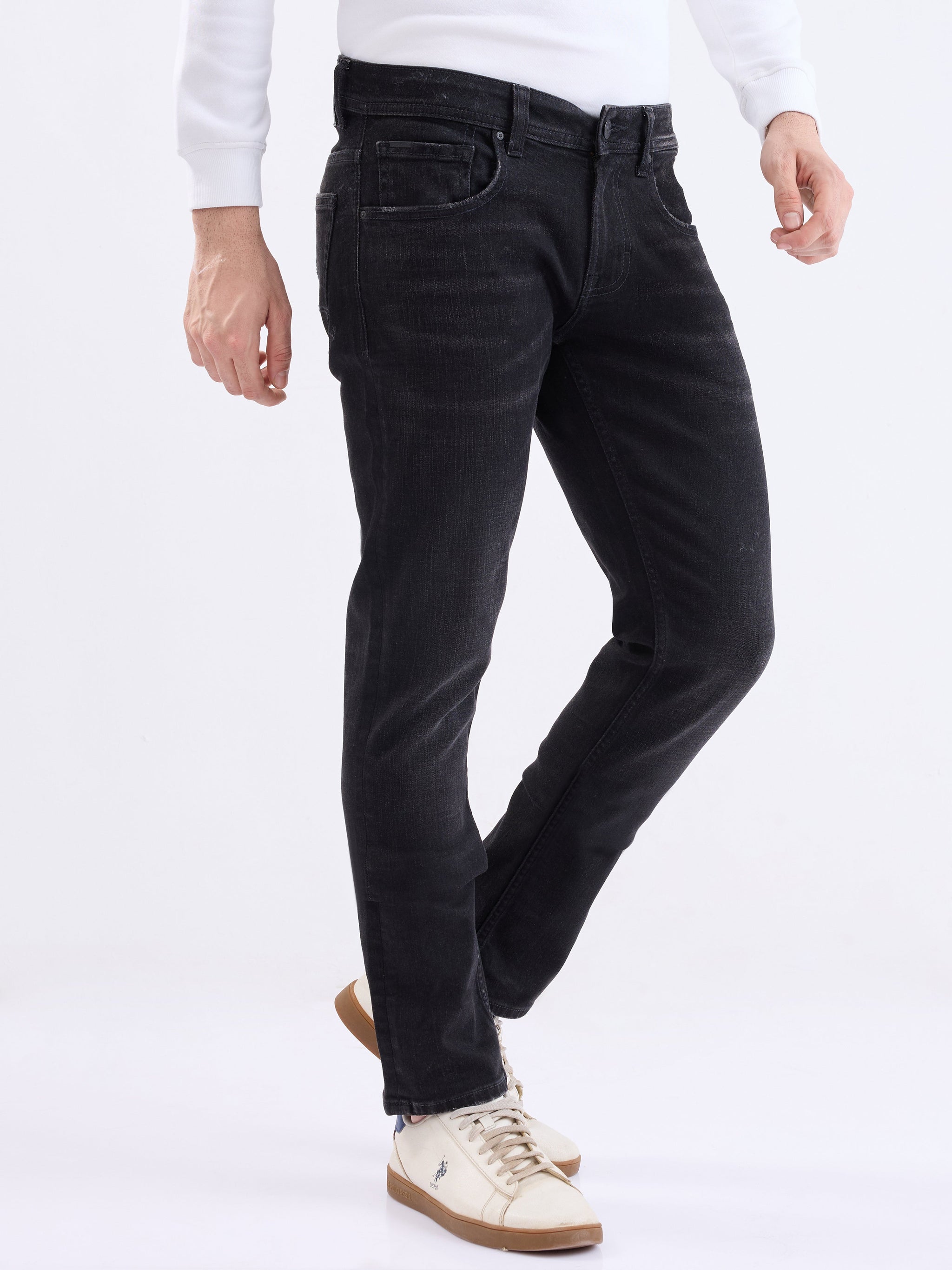 Men Jeans Slim Fit Black Low Rise