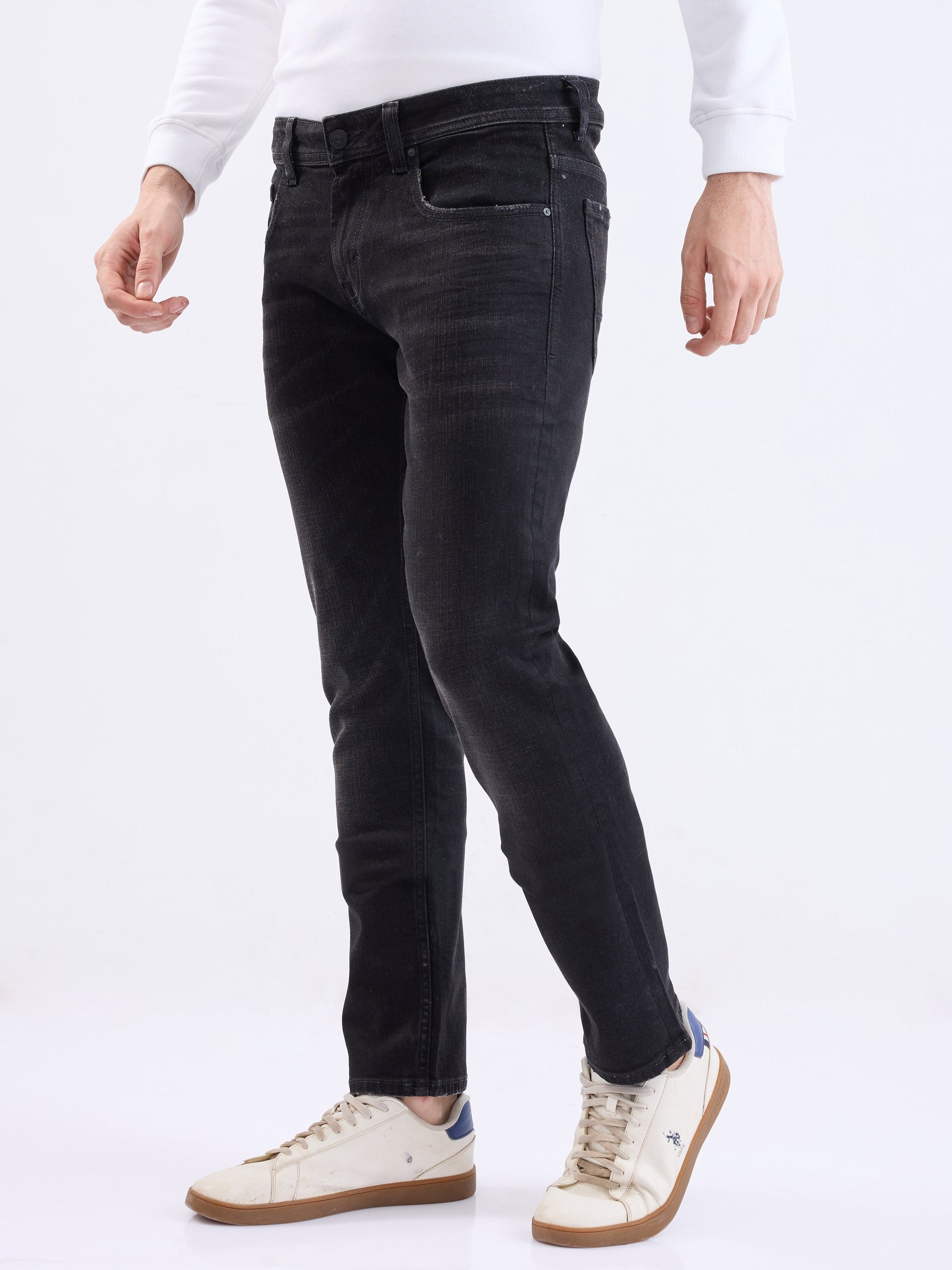 Men Jeans Slim Fit Black Low Rise