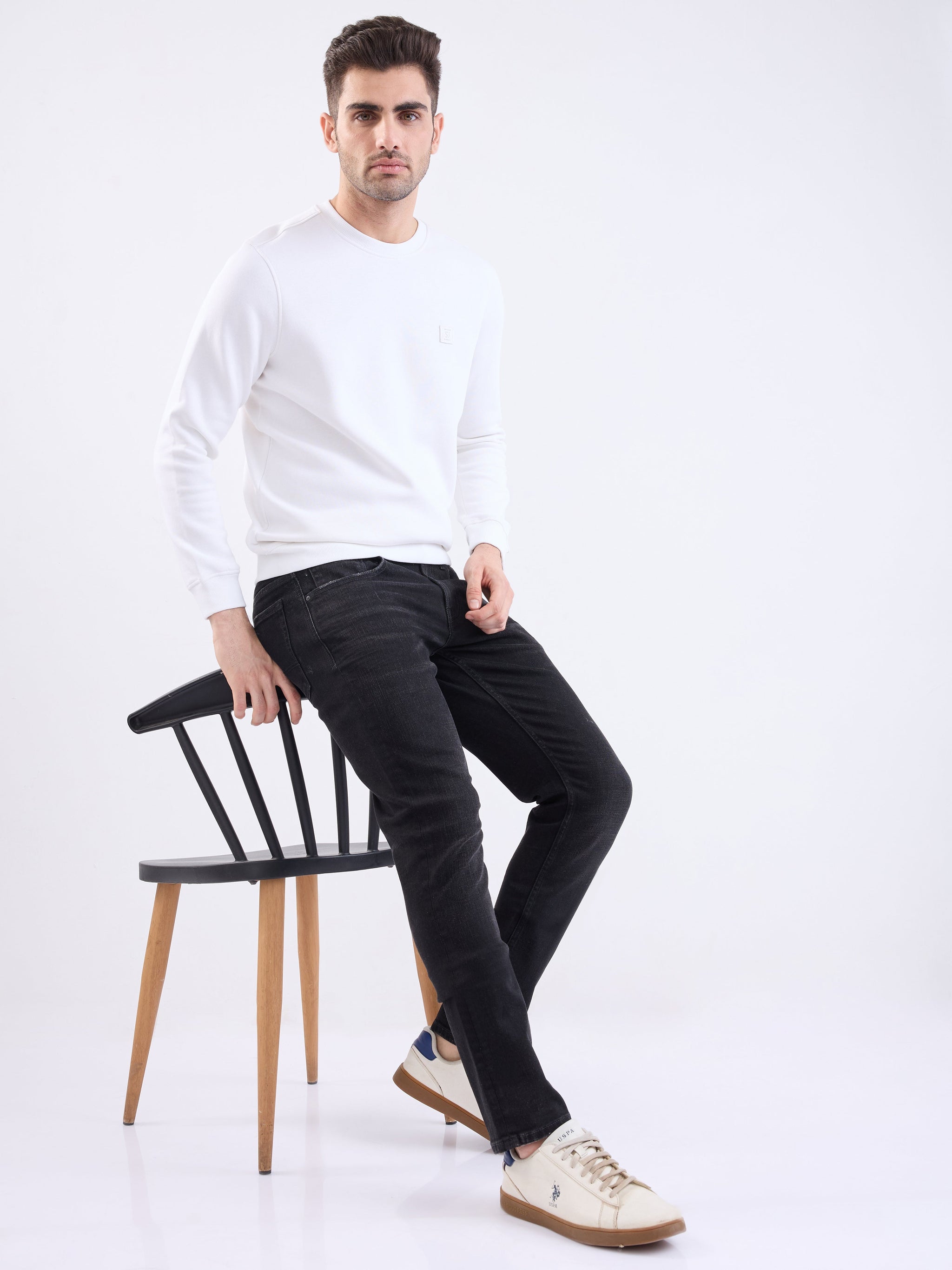 Men Jeans Slim Fit Black Low Rise