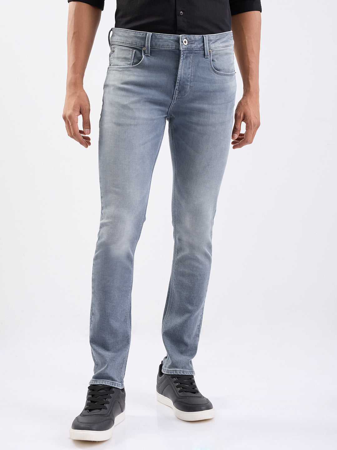 Men Jeans Slim Fit Grey Low Rise
