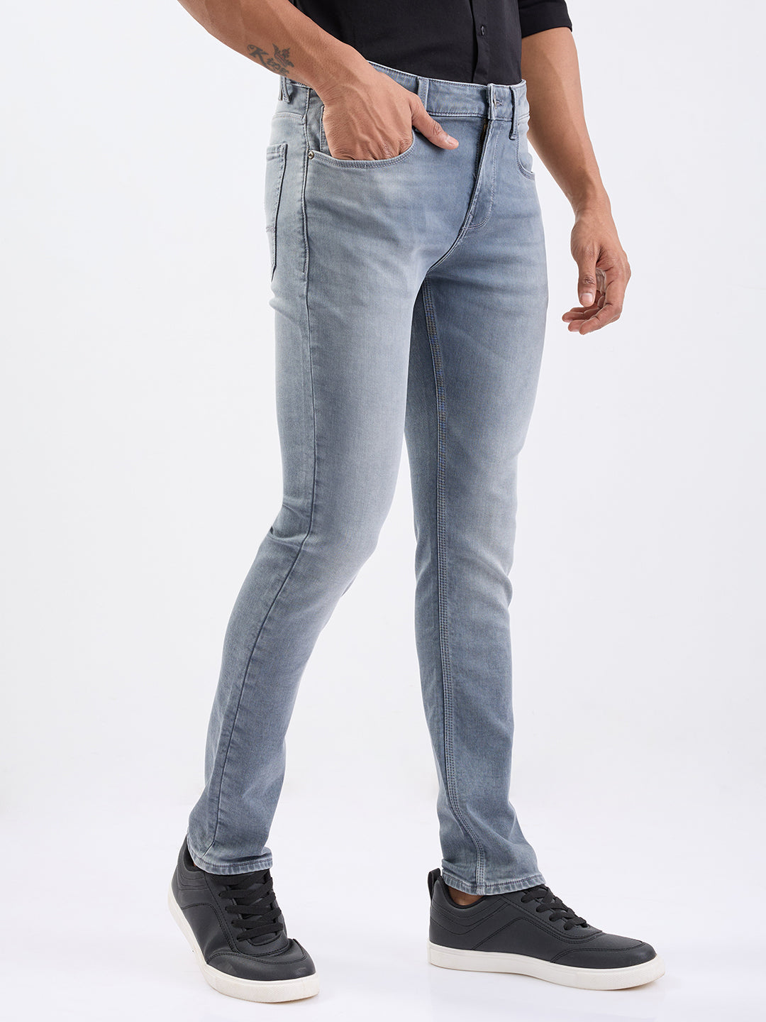 Men Jeans Slim Fit Grey Low Rise
