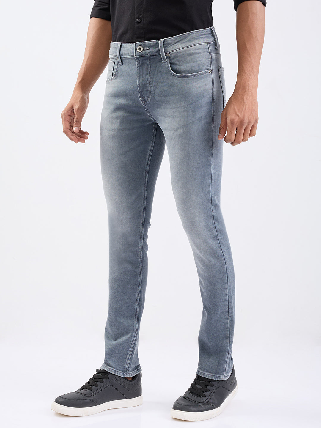 Men Jeans Slim Fit Grey Low Rise