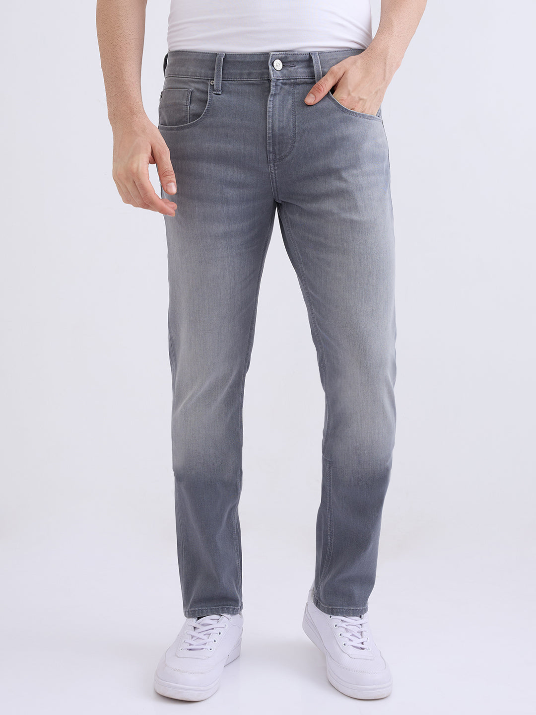 Men Jeans Slim Fit Grey Low Rise