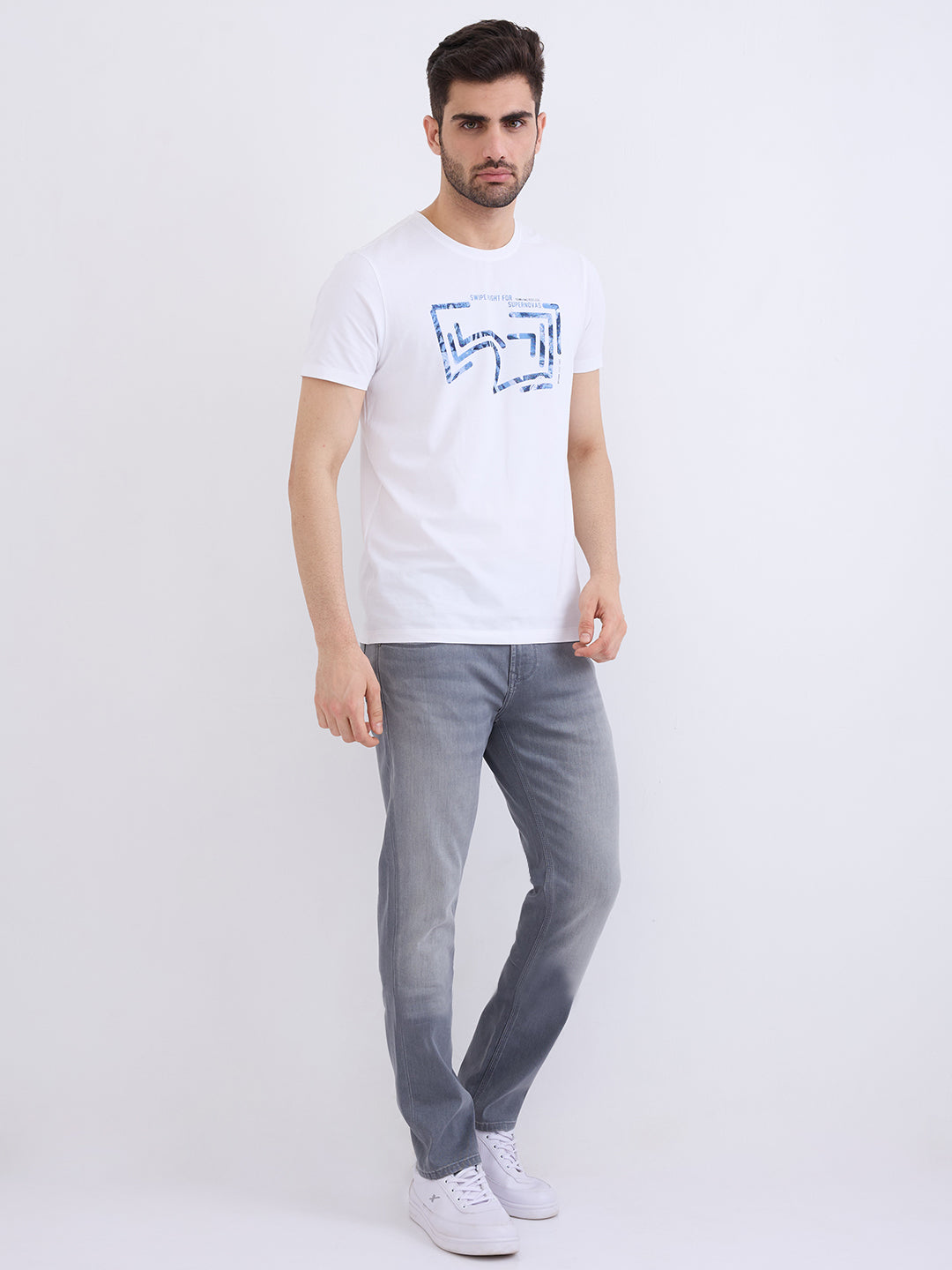 Men Jeans Slim Fit Grey Low Rise
