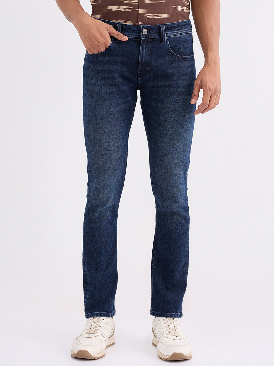 Men Jeans Slim Fit Dark Blue Low Rise