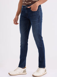Men Jeans Slim Fit Dark Blue Low Rise