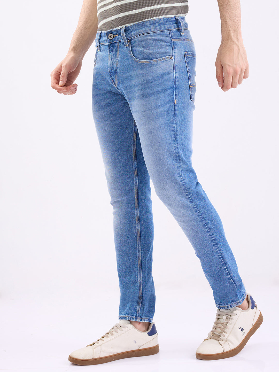 Spykar Mid Blue Low Rise Slim Fit Casual Jeans For Men