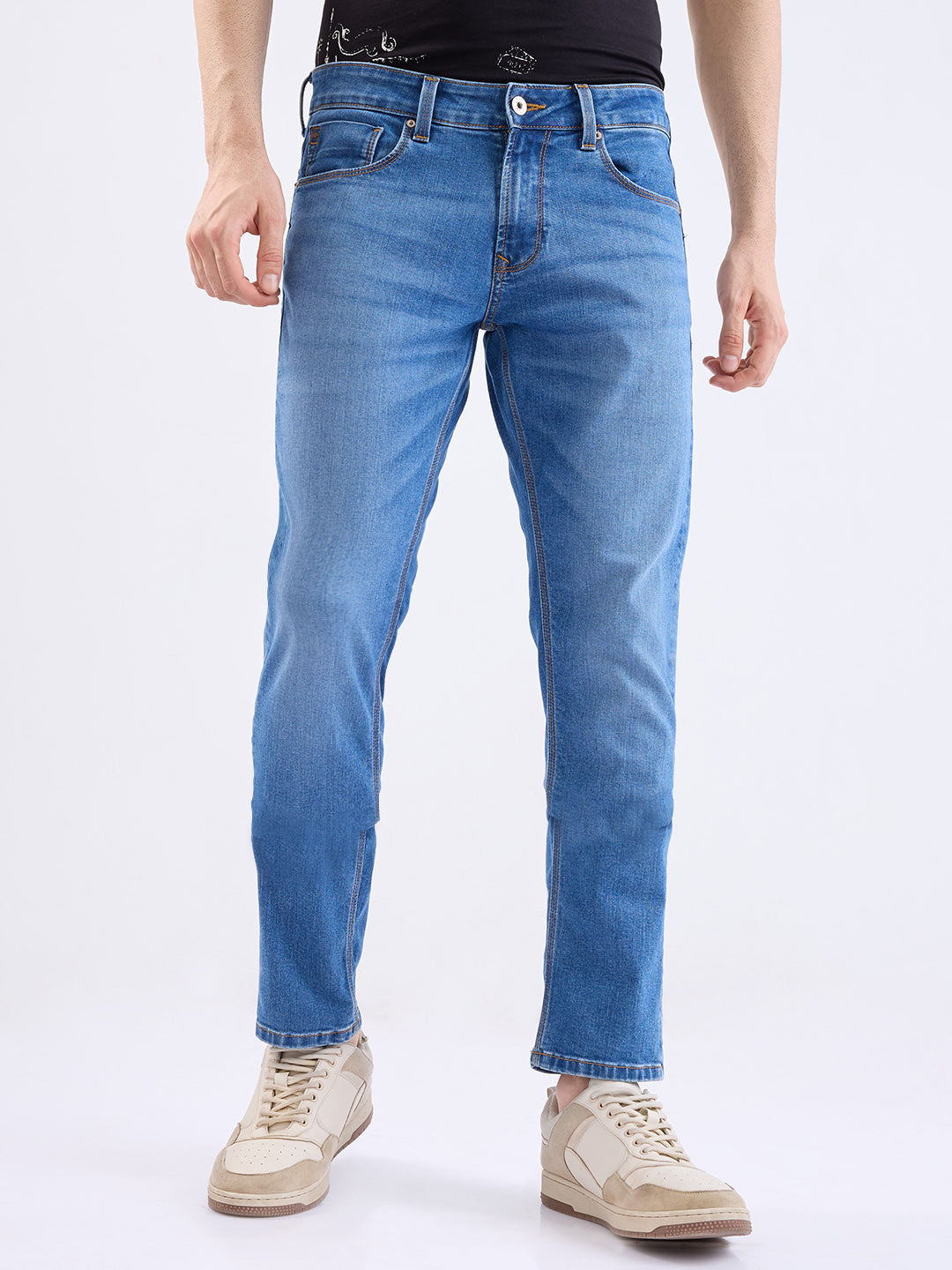 Men Jeans Slim Fit Light Blue Low Rise