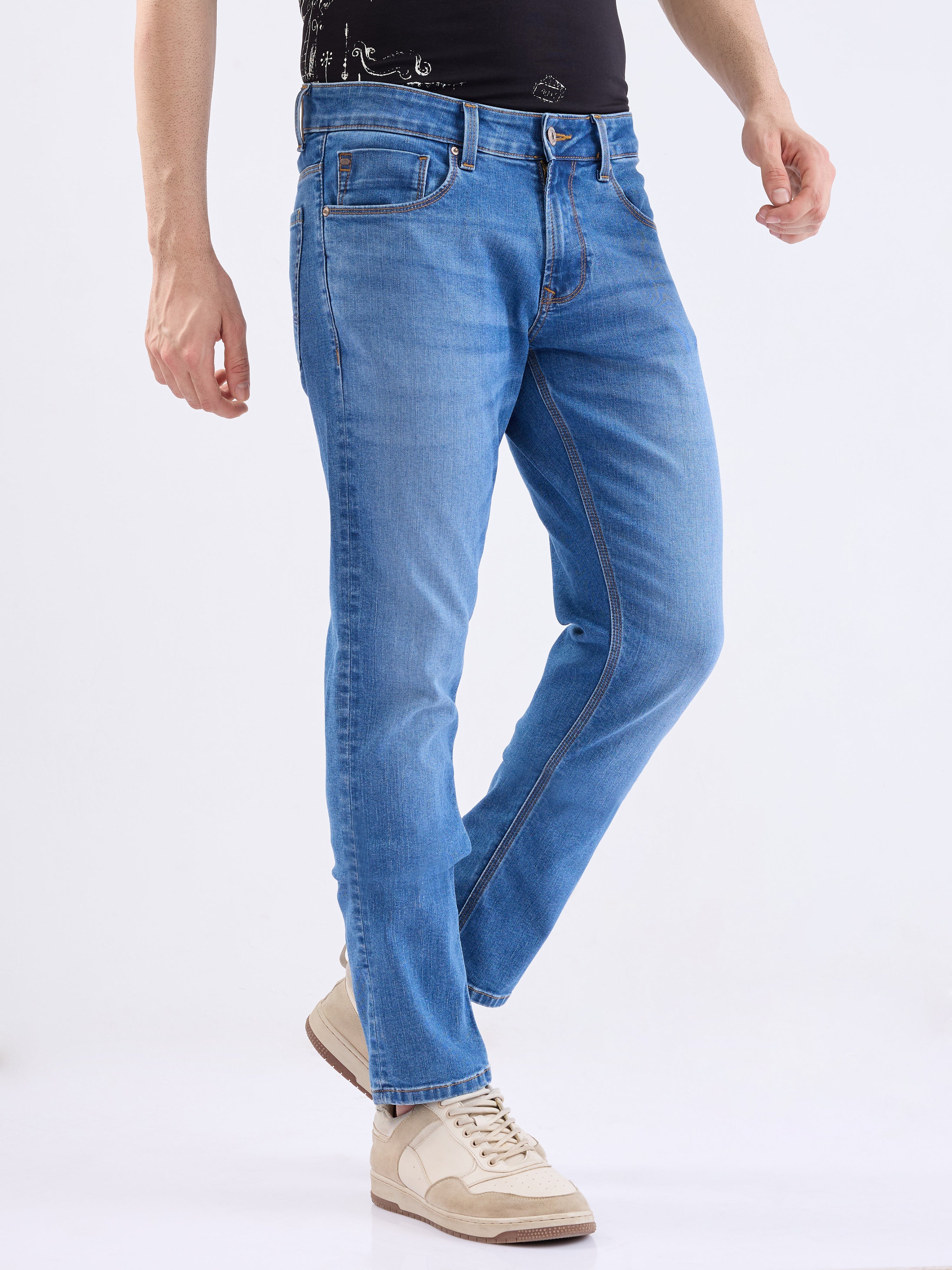 Spykar Light Blue Low Rise Slim Fit Casual Jeans For Men