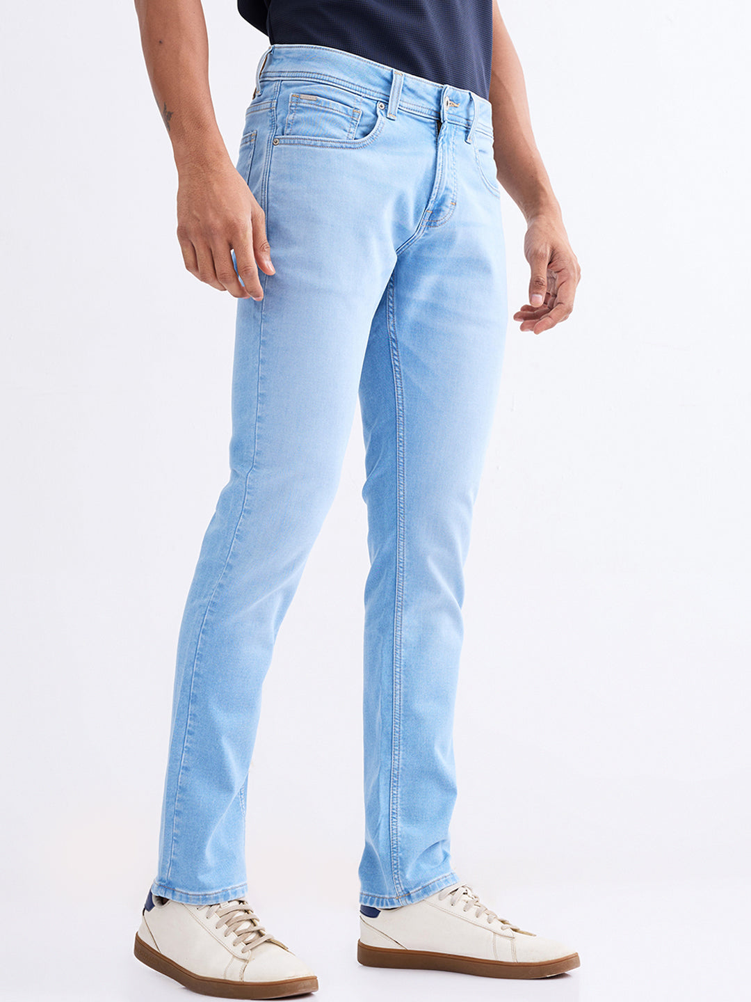 Men Jeans Slim Fit Light Blue Low Rise