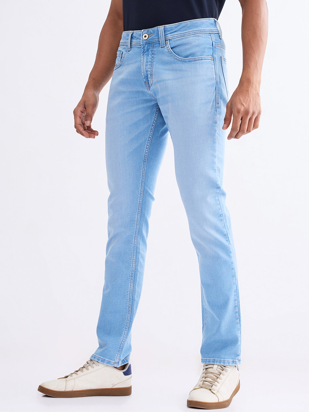 Men Jeans Slim Fit Light Blue Low Rise