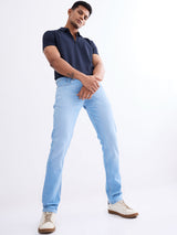 Men Jeans Slim Fit Light Blue Low Rise