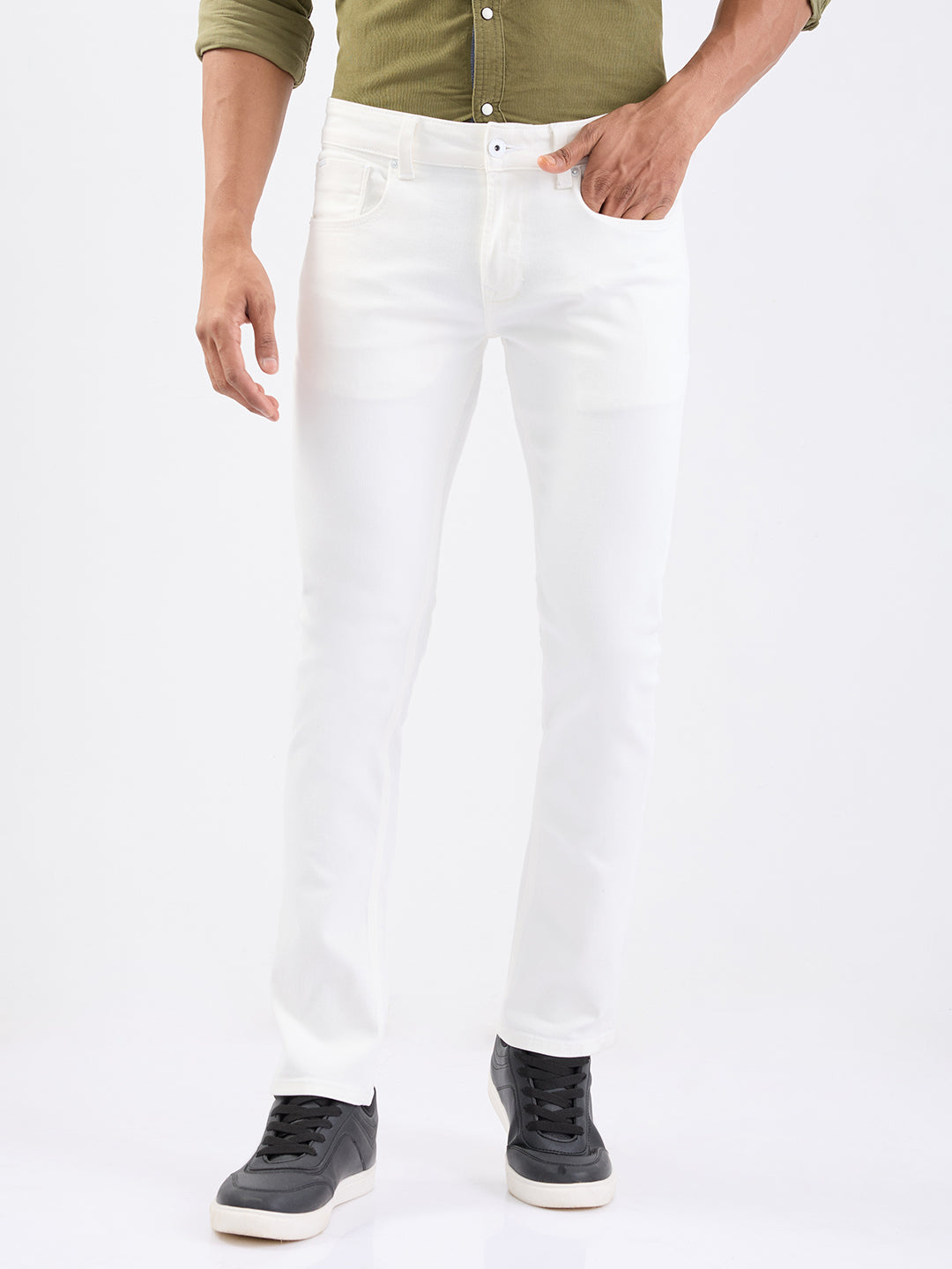 Men Jeans Slim Fit White Low Rise