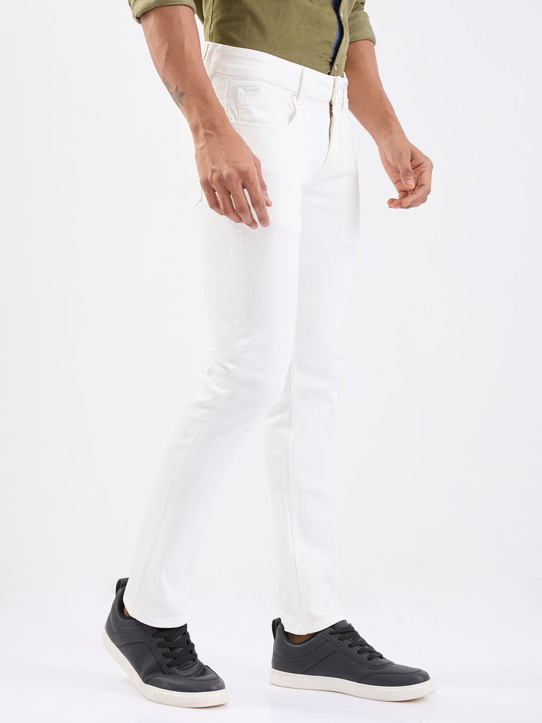 Men Jeans Slim Fit White Low Rise