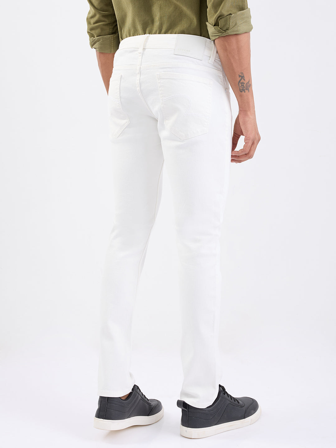 Men Jeans Slim Fit White Low Rise