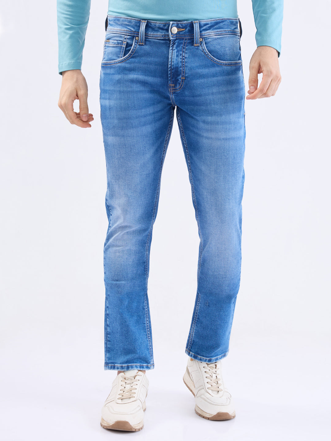 Spykar Mid Blue Low Rise Slim Fit Casual Jeans For Men